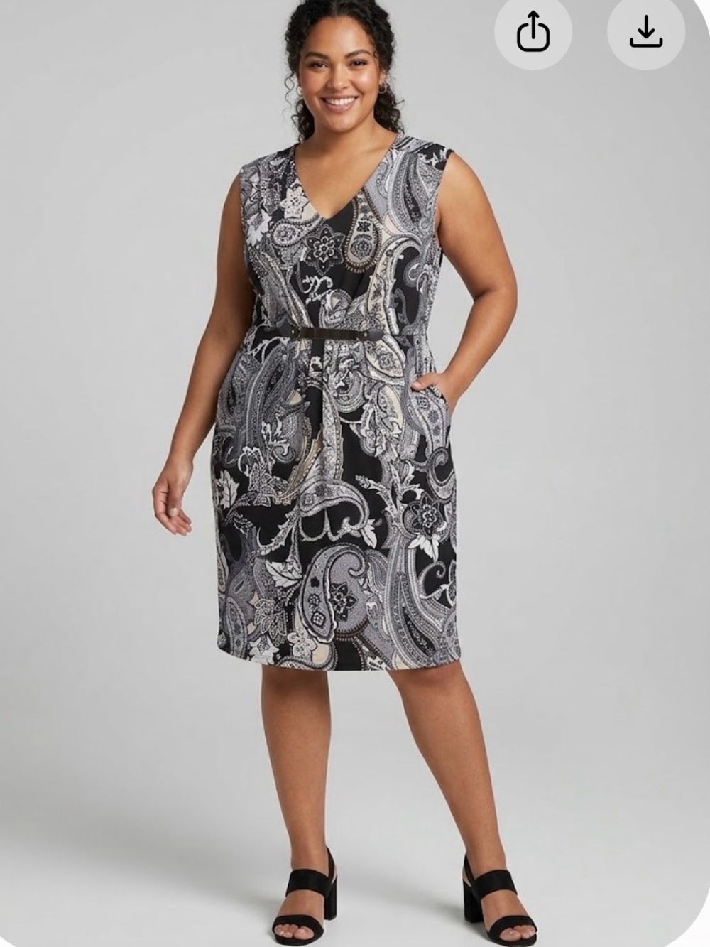 NY Collection Black and Gray Paisley Midi Dress